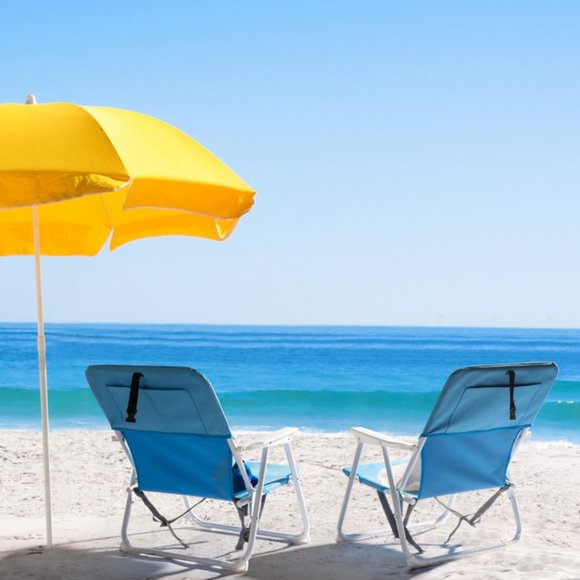 56*60*63cm Load-Bearing 100kg Blue Oxford Cloth White Iron Frame Beach Chair - Picture 1 of 4